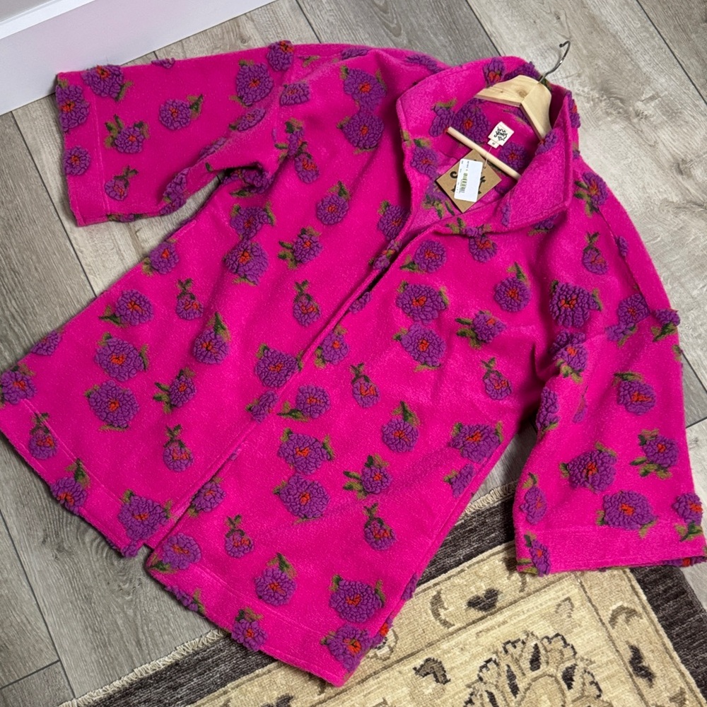 ivy jane Hot Pink Floral Teddy Jacket with Purple Embroidery woman’s size M - Picture 9 of 11